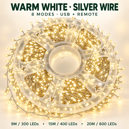 ✨ USB-Powered LED Cluster Christmas Lights 🎄 8 Modes, Remote Control & Multicolor or Warm White