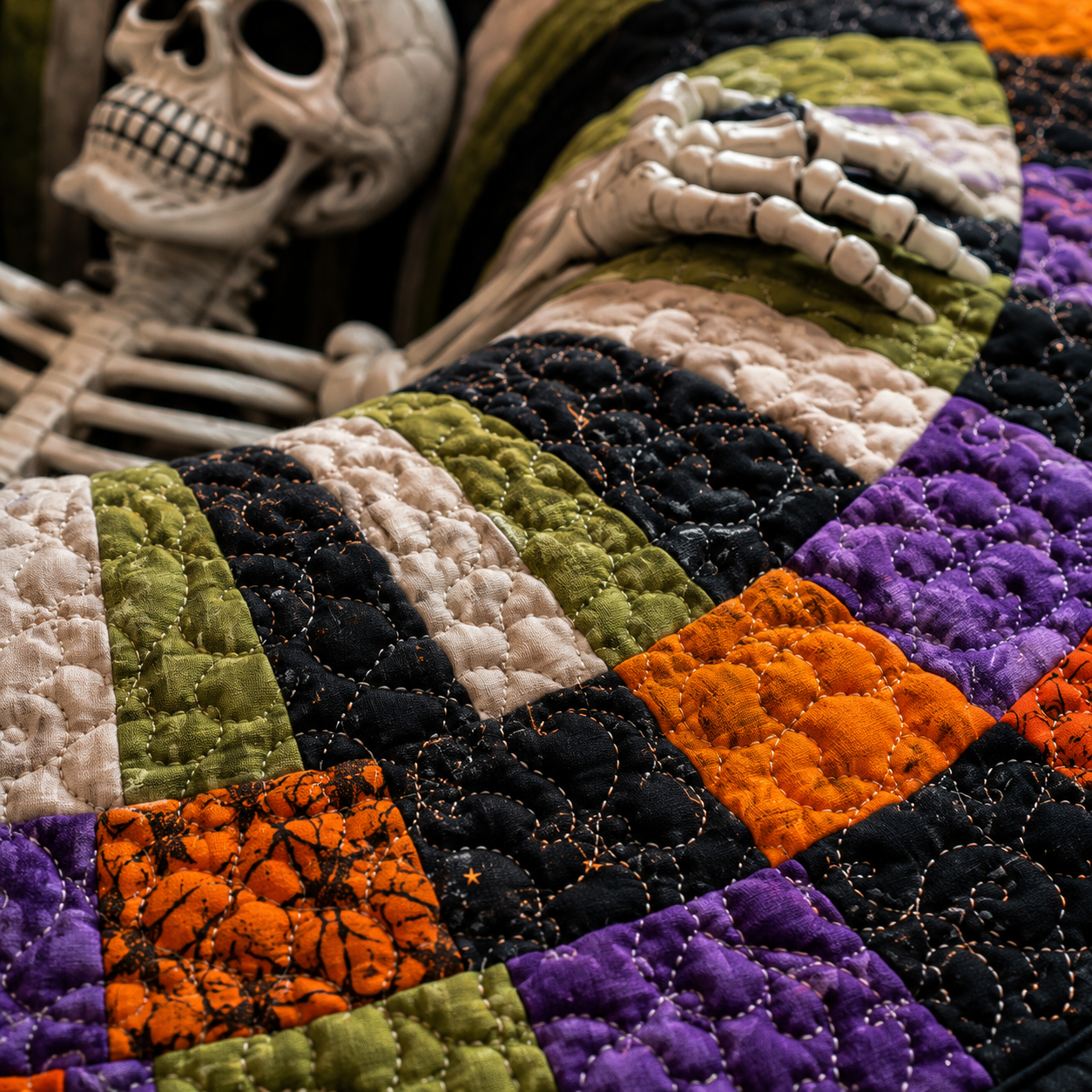 🎃 Spooky 3D Skeleton Portal Quilted Halloween Round Rug