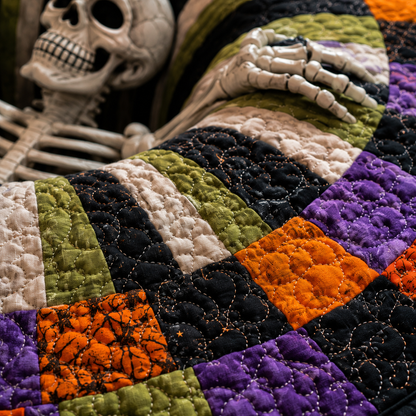 🎃 Spooky 3D Skeleton Portal Quilted Halloween Round Rug