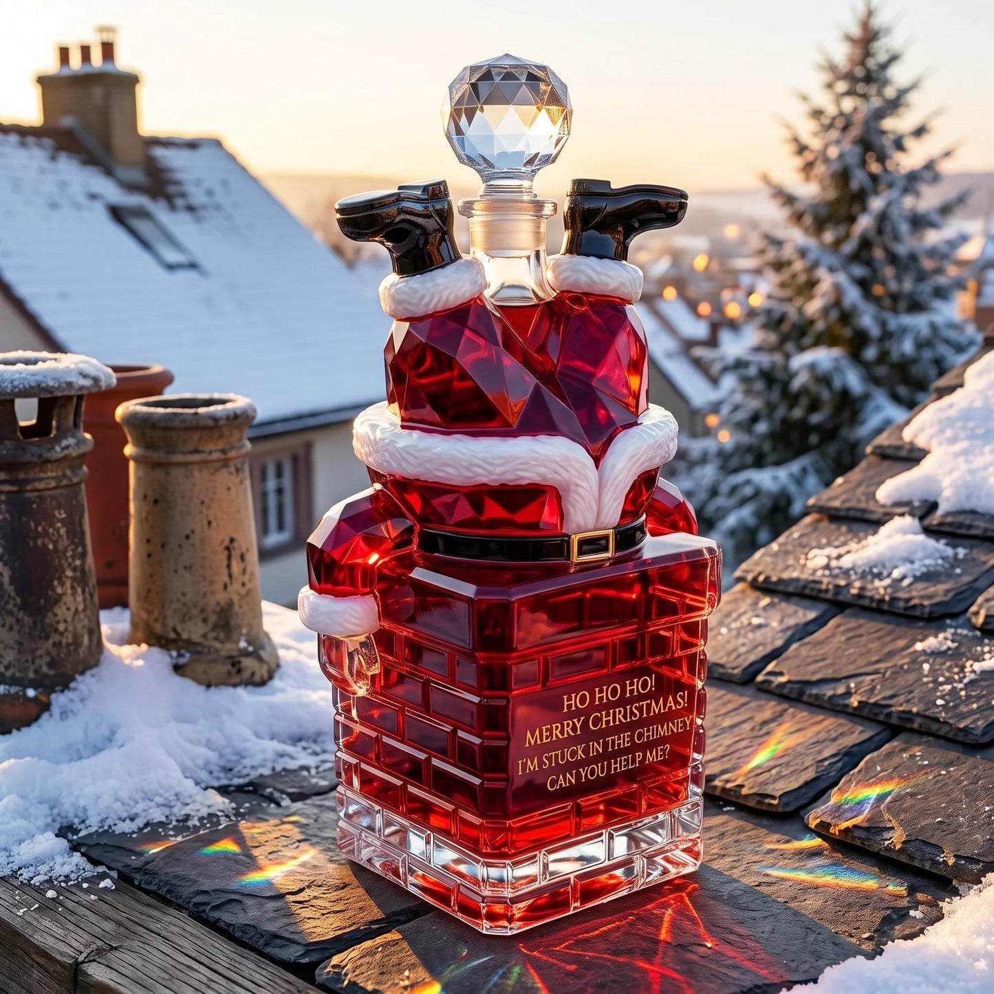 🎅 Santa Stuck in the Chimney Christmas Whiskey Bottle