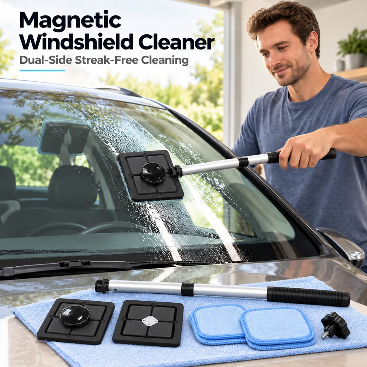 ✨LAST DAY 49% OFF🔥Dual Magnetic Car Windshield Cleaner | Streak-Free Auto Glass Cleaning Kit