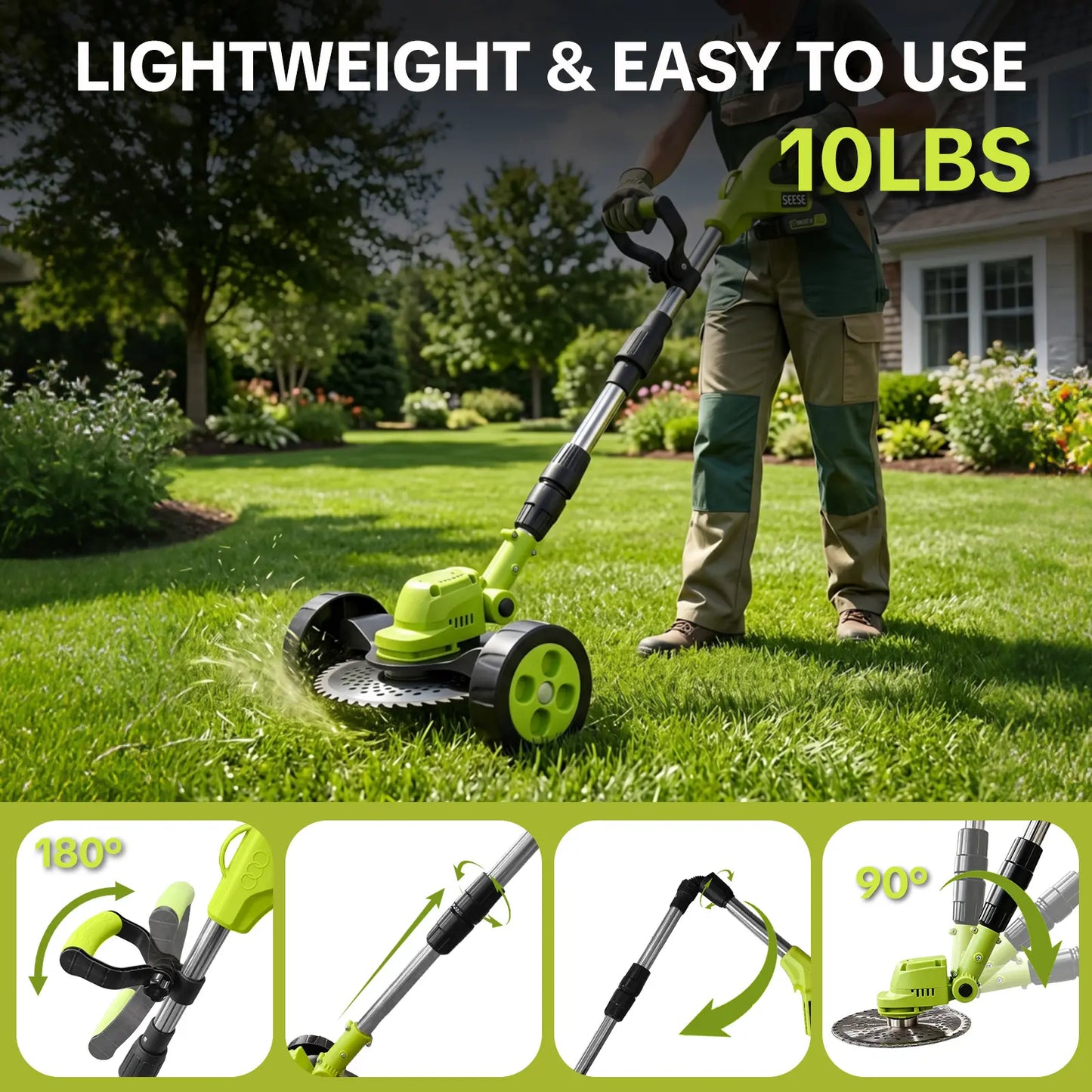 3-in-1 Cordless Lawn Mower with 2×21V Batteries, German Quality Lightweight Grass Trimmer & Edger
