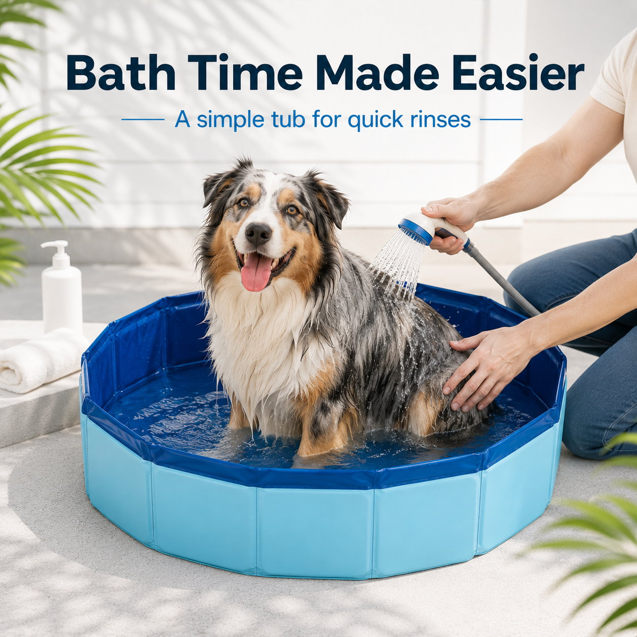 Pool Foot Bath—A non-inflatable, foldable, and stowable foot bath designed for use with pool entry ladders