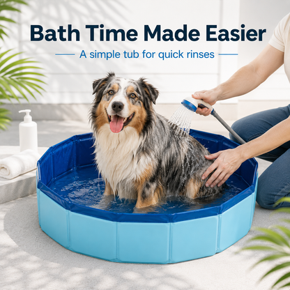 Pool Foot Bath—A non-inflatable, foldable, and stowable foot bath designed for use with pool entry ladders