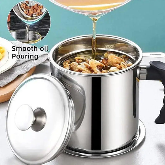🍳 LIMITED-TIME 50% OFF! ✨ 304 Stainless Steel Oil Keeper with Filter – Food-Grade, Fine Mesh, Drip-Proof 🛡️