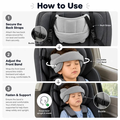 🧸 Kids Plush Head Support Strap – Adjustable Travel Nap Band With Side Cushions
