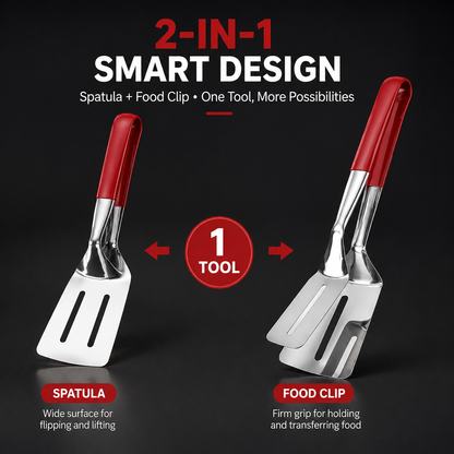 🥩 2-in-1 Stainless Steel Steak Spatula & Food Tongs Clip 🍳