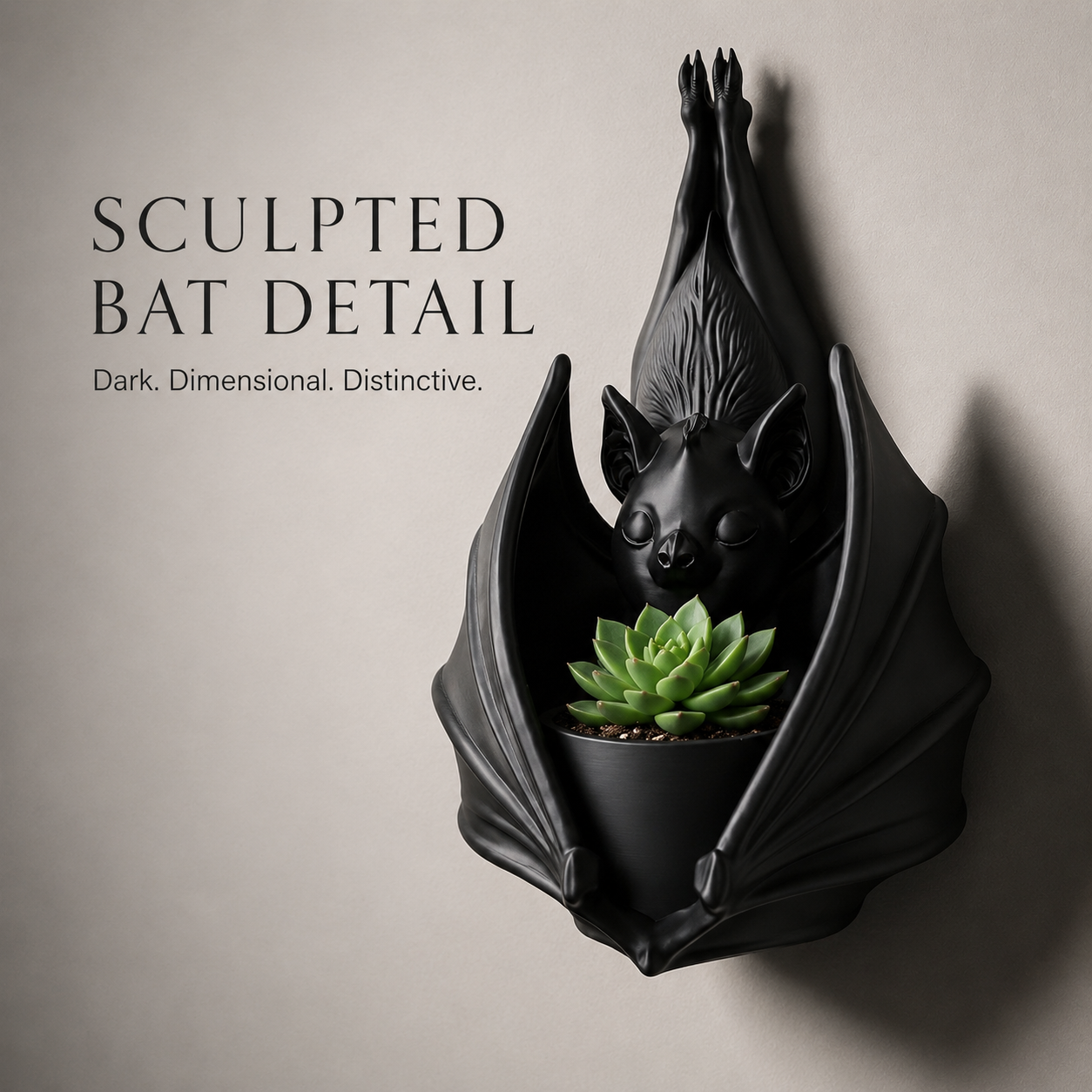 🦇 Sculpted Gothic Bat Wall Hanging Planter & Succulent Holder 🌿