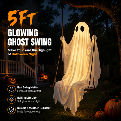 🔥 50% OFF TODAY 👻 5FT Giant Hanging Ghost Swing Light - Outdoor Halloween 🎃