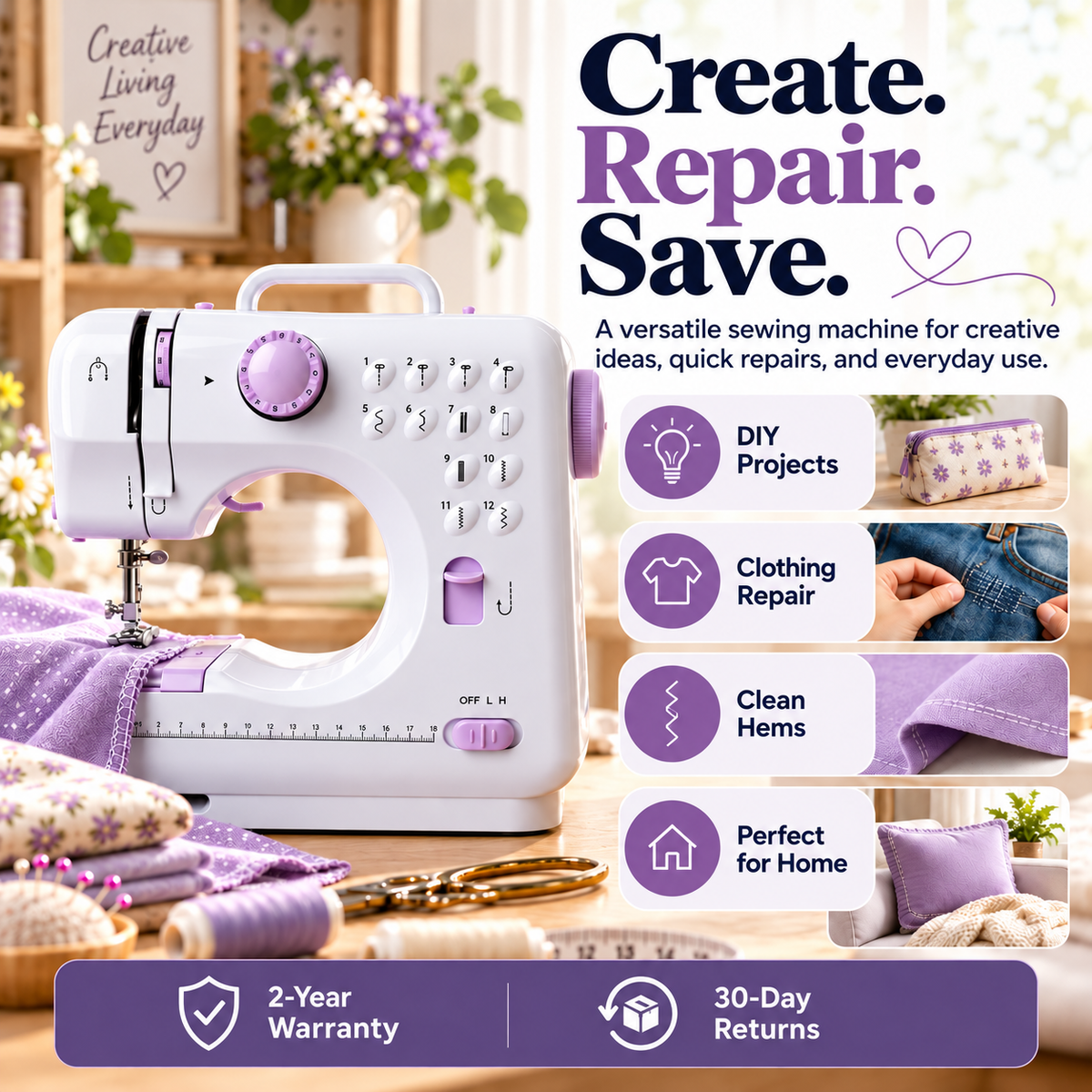🧵 50% OFF! ✂️ Portable 12-Stitch Electric Household Sewing Machine with Overlock Hem & Speed Control 🧵