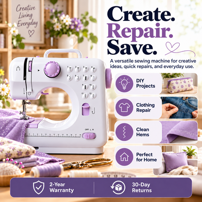 🧵 50% OFF! ✂️ Portable 12-Stitch Electric Household Sewing Machine with Overlock Hem & Speed Control 🧵