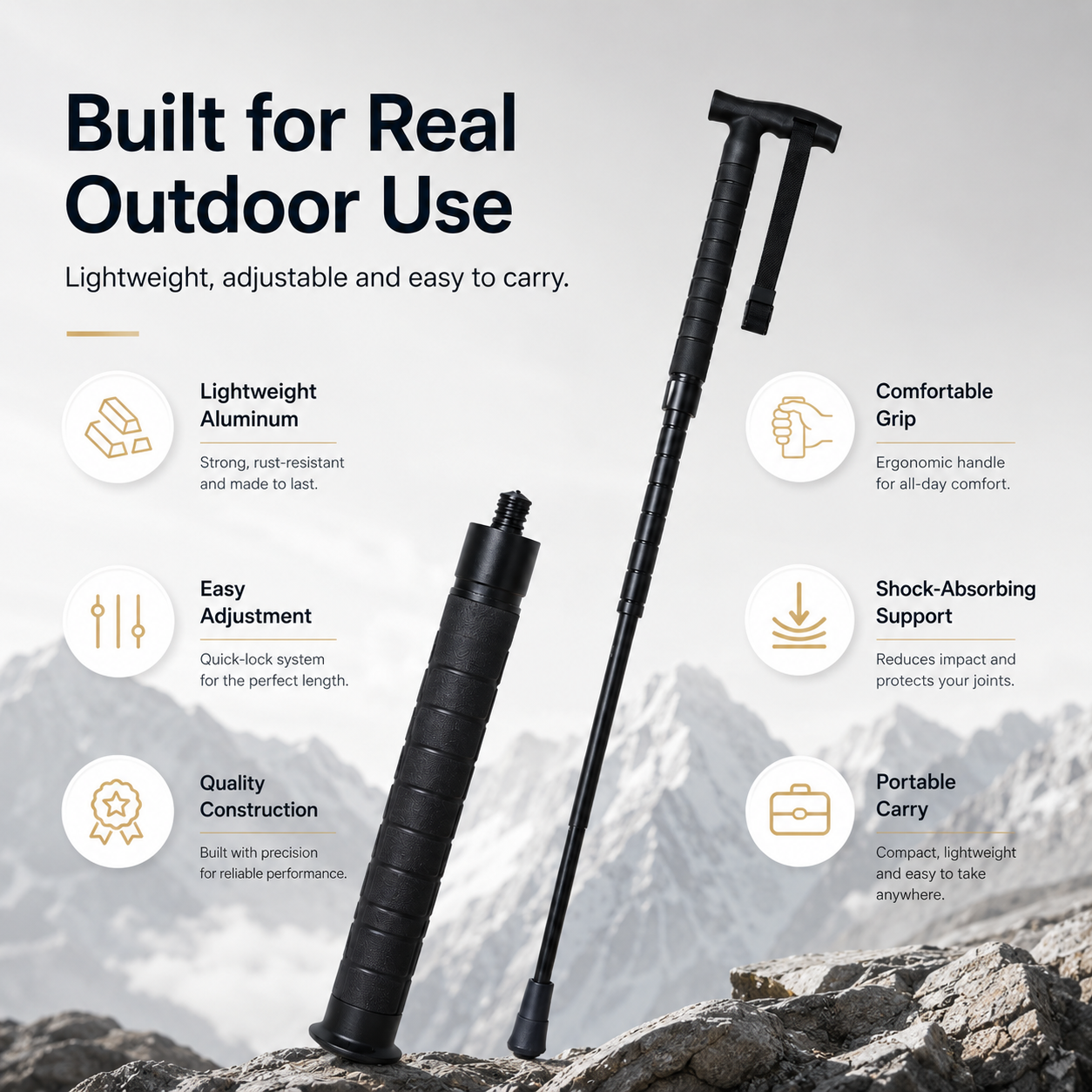 ⛰️ Telescopic Hiking Staff Anti Shock Walking Pole with Emergency Glass Breaker 🥾