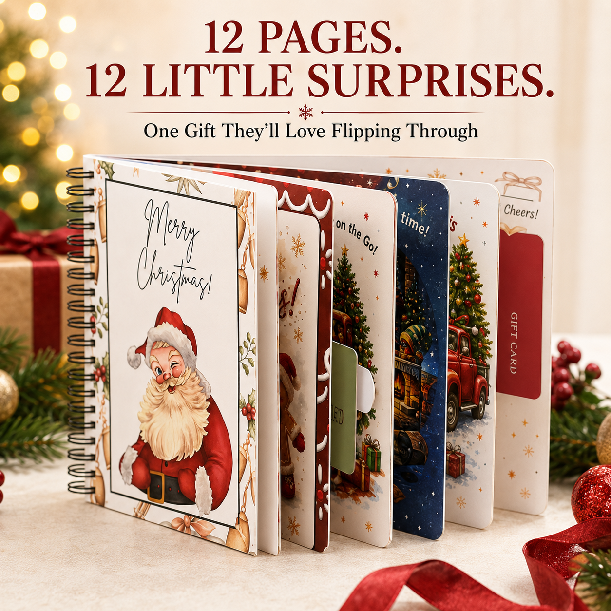 🎄 Spiral-Bound Christmas Gift Card Book with 12 Themed Pages 🎁