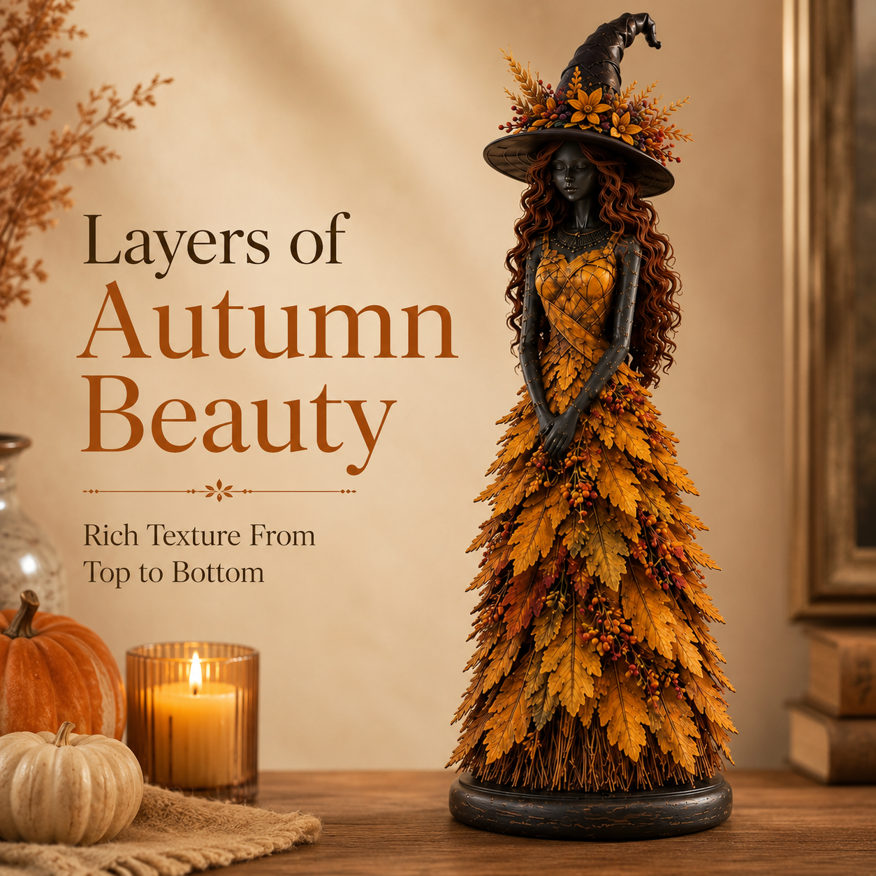 🍂 OOAK Handcrafted Autumn Leaf Magic Witch Figurine 🔮 (Free Shipping on Buy 2)