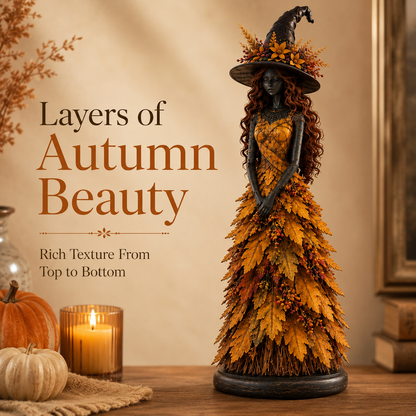 🍂 OOAK Handcrafted Autumn Leaf Magic Witch Figurine 🔮 (Free Shipping on Buy 2)