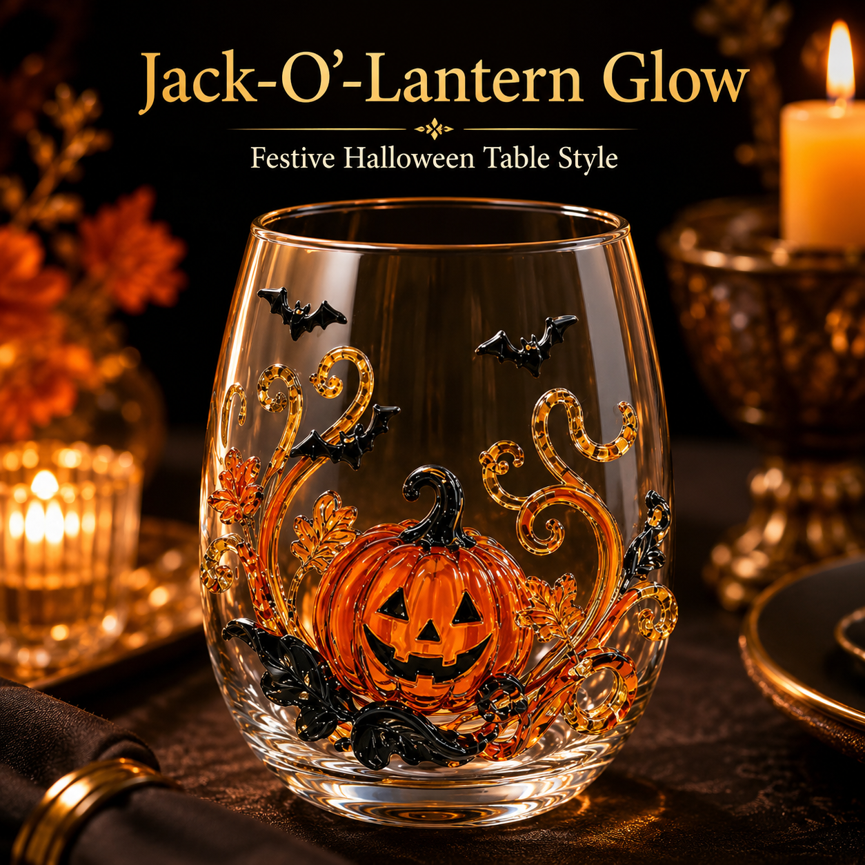 🎃 3D Raised Halloween Stemless Wine Glass 🍷