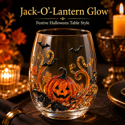 🎃 3D Raised Halloween Stemless Wine Glass 🍷