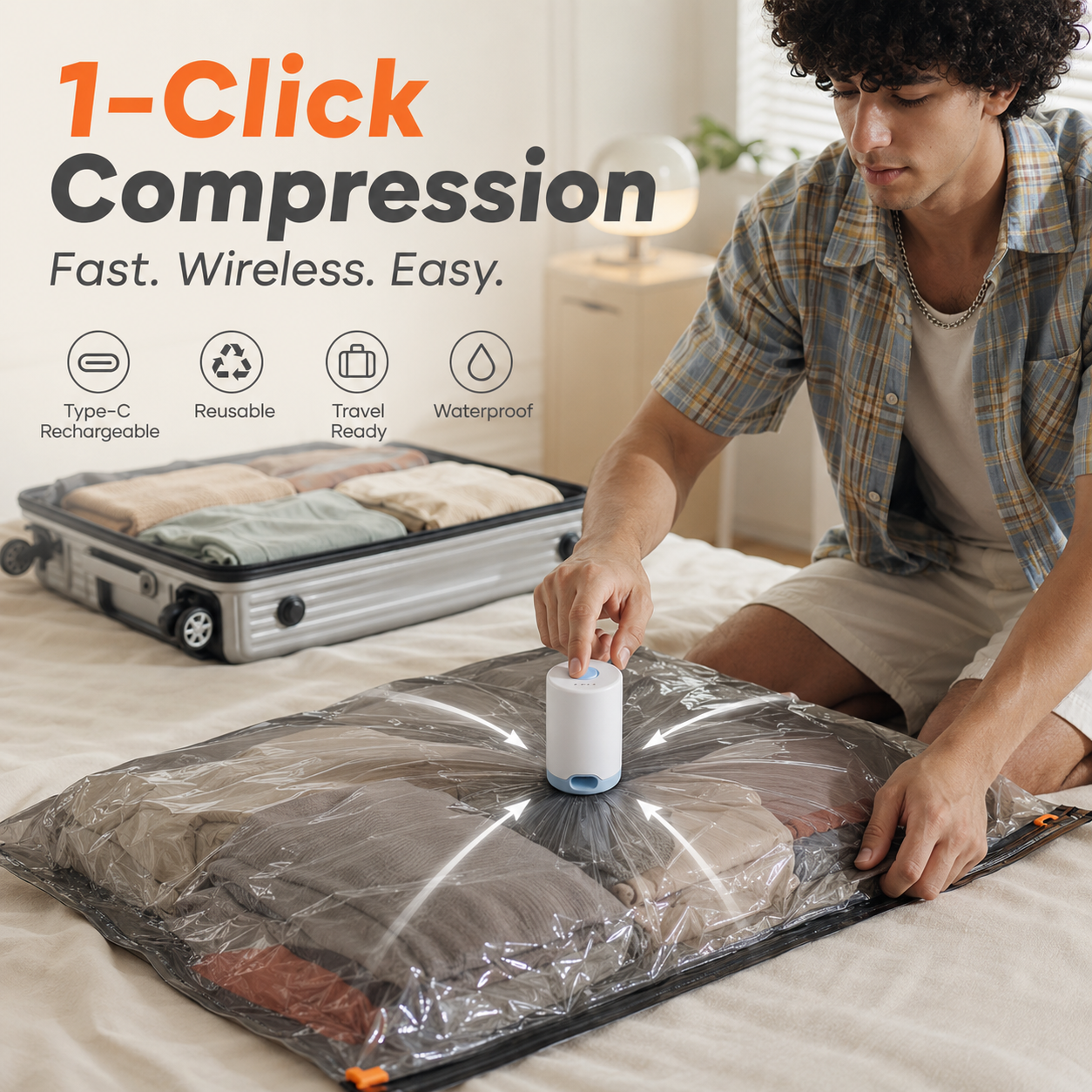 🚀 Wireless Compression Bags with Mini Pump – Save 70% Space 🧳✨