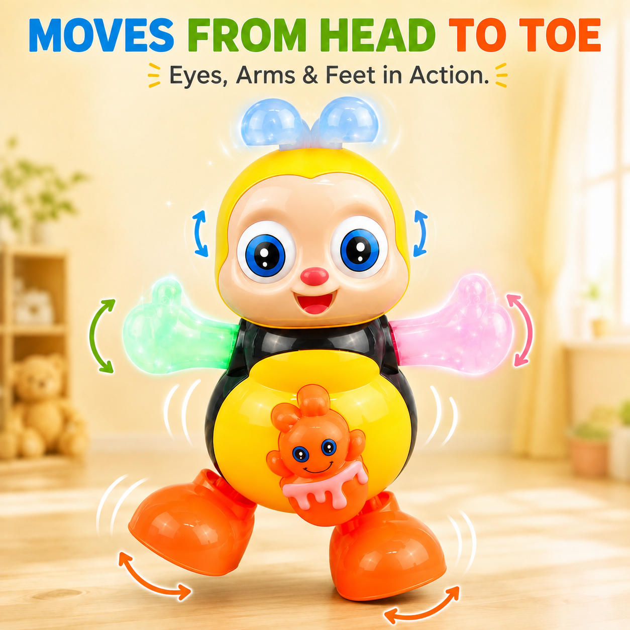 🐝 Musical Dancing Bee Toy with Lights, Music & Rolling Eyes 🎶