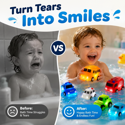 🚗 Water-Activated Light-Up Vehicle Toys – 6PCS Glowing Bath & Pool Play Set ✨