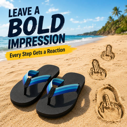 🚨50% OFF 🚨 Epic Beach Prank! Novelty Middle Finger Footprint Flip Flops 🏖️🖕