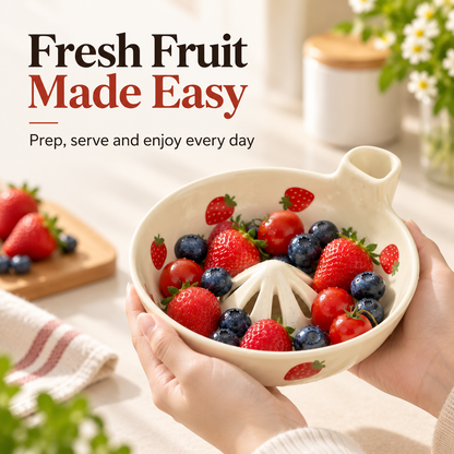 🍓 Ceramic Fruit Washing Colander & Serving Drain Bowl with Honeycomb Drip Mat 🍇
