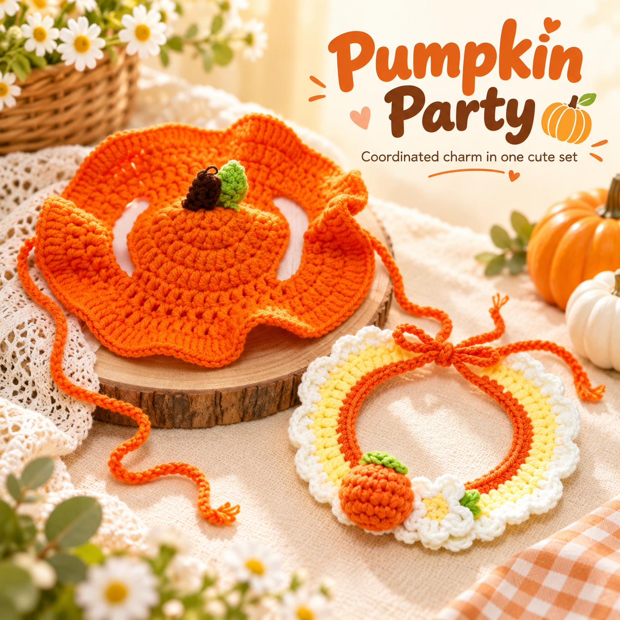 🐾 Handcrafted Crochet Pet Hat & Collar Set – Viral Cute Photo Costume Set ✨