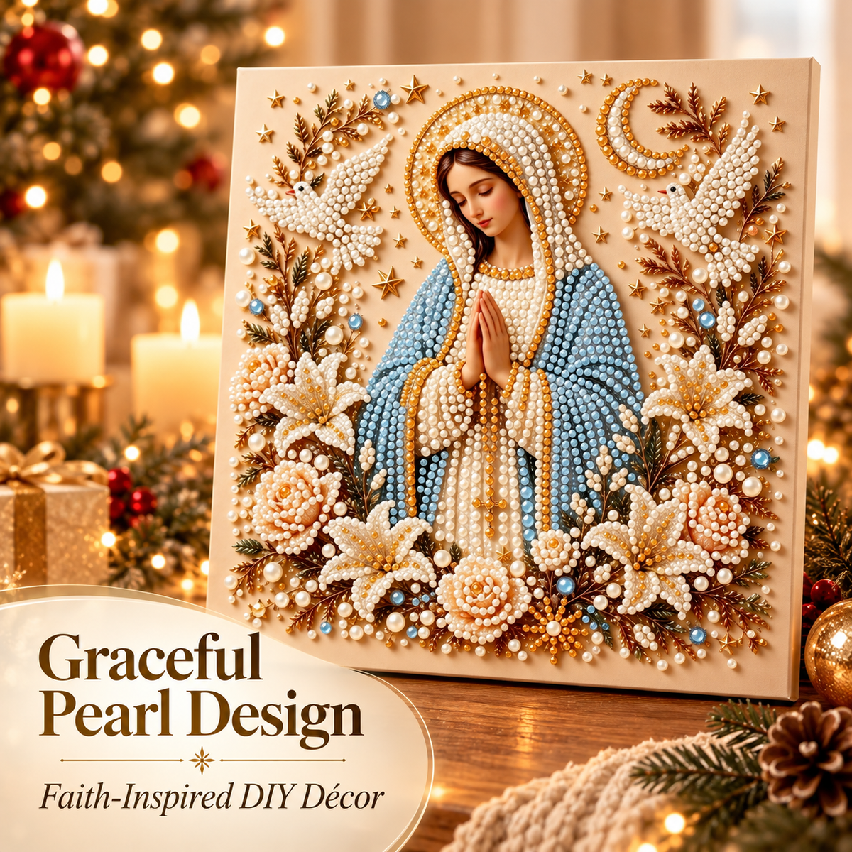 ✝️ 3D Pearl Rhinestone Holy Family Diamond Painting DIY Kit | Nativity Wall Art 🌟