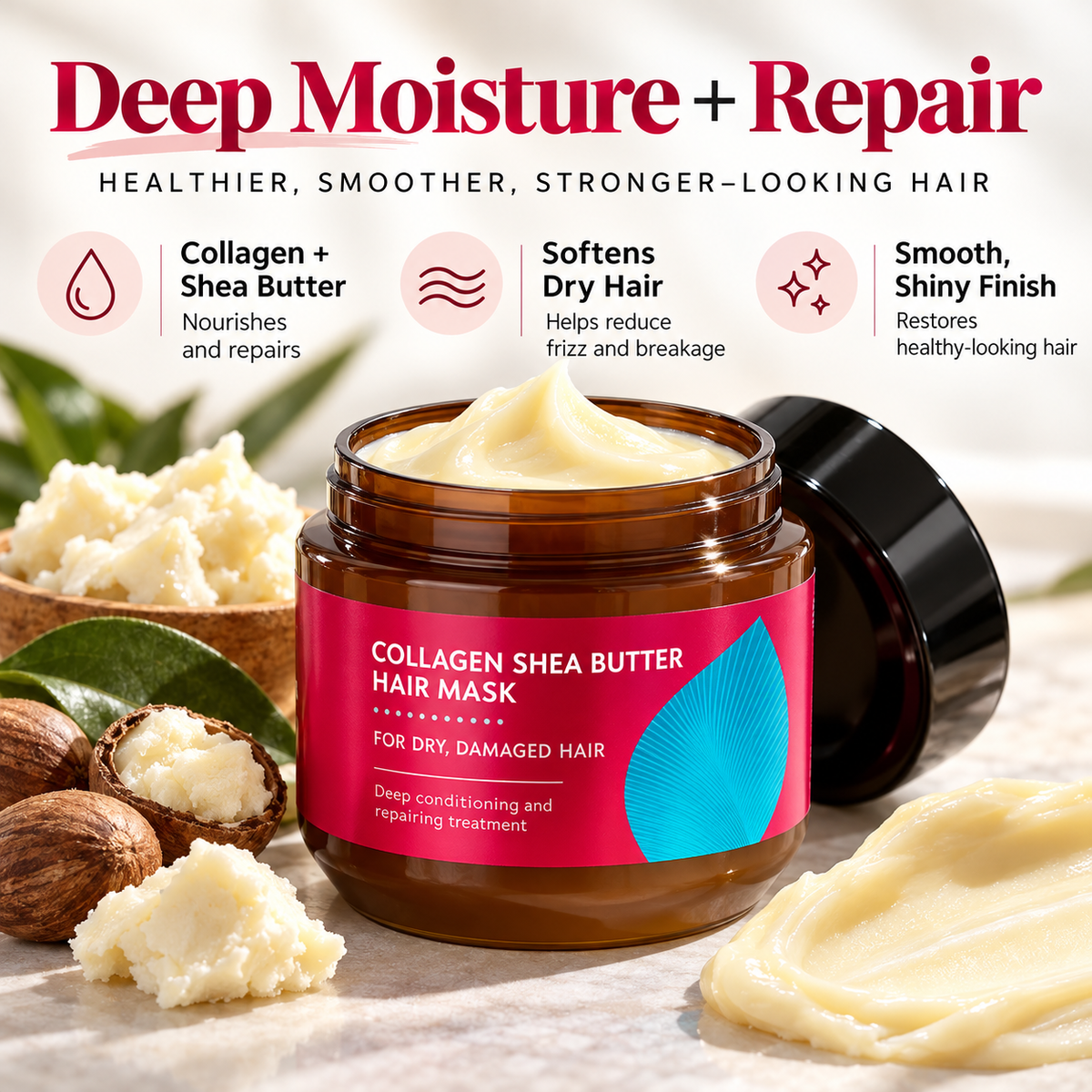 🔥 Collagen Shea Butter Deep Moisture Hair Mask – Smooth, Soften & Revive Dry, Frizzy Hair