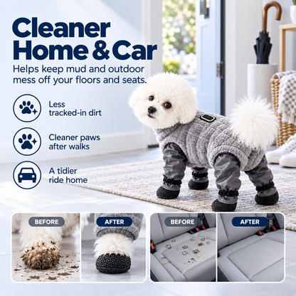 🐾 All-in-One Dog Paw & Leg Protection Suit – Fleece Body, Grip Soles & Leash Ring