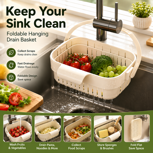 ✨ SpaceFold  Foldable Sink Drain Basket | Hanging Strainer & Organizer 💧