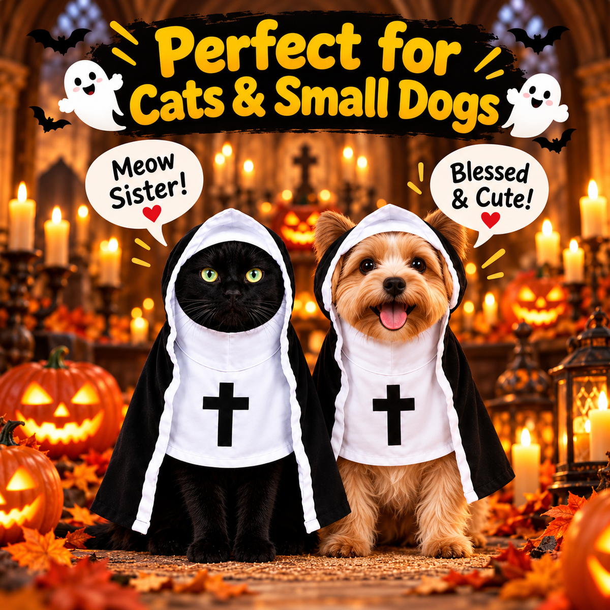 Funny Nun Pet Costume – Hooded Halloween Robe for Cats & Small Dogs, Photo & Party Costume