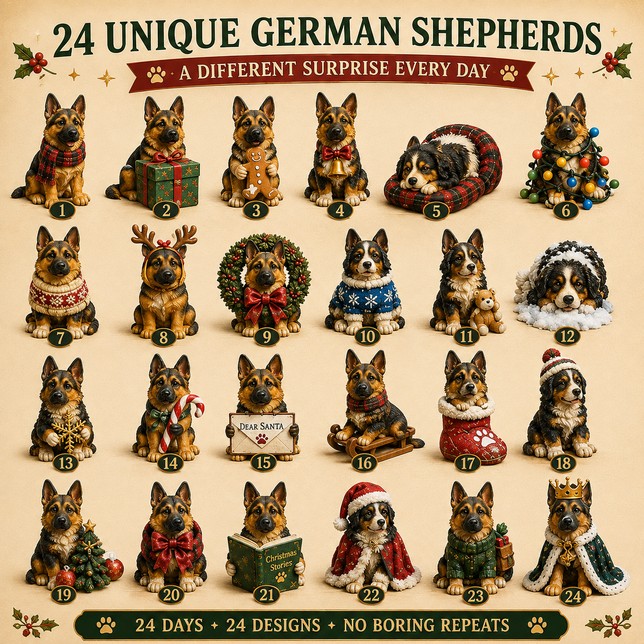 🐾2026 German Shepherd Christmas Advent Calendar – 24 Days of Festive Pup Surprises 🎄