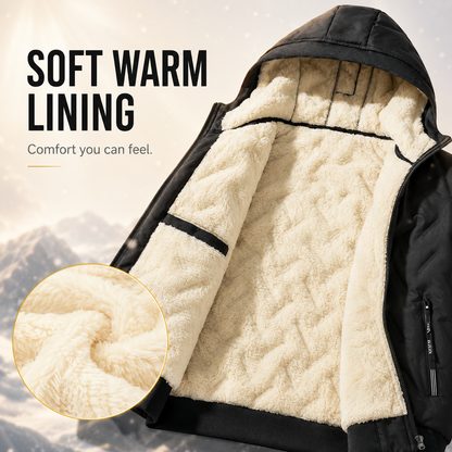 🧥 Men's Wool-Lined Hooded Winter Jacket with Zipper Pockets ❄️