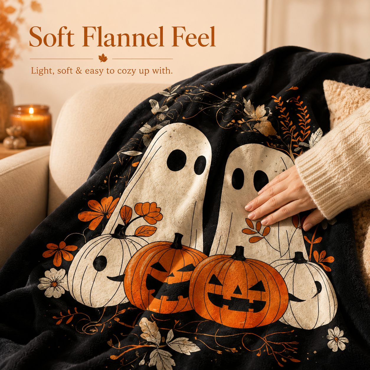 🎃 Halloween Autumn Printed Flannel Throw Blanket for Sofa & Bed 🍂