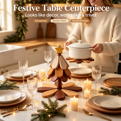 🎄 2-in-1 Wooden Christmas Tree Trivet | Festive Table Centerpiece