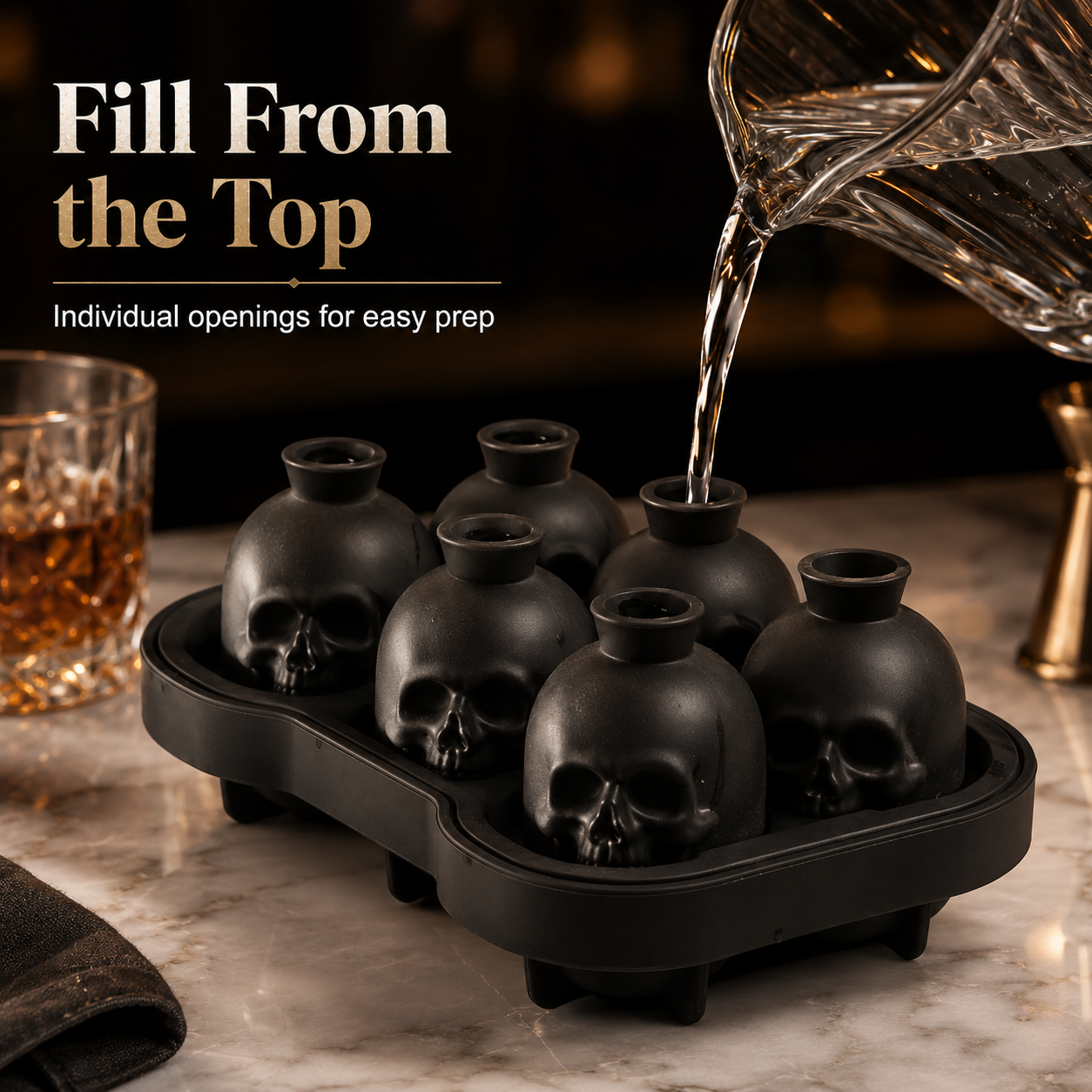 💀 6 Cavity 3D Skull Silicone Ice Cube Mold Tray Whiskey Cocktail Ice Maker 🥃