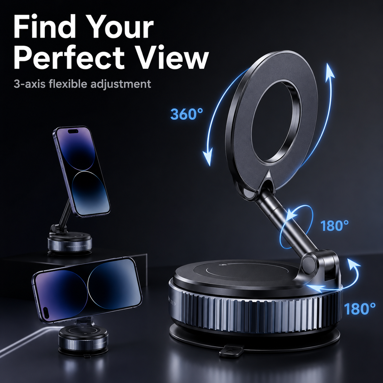 📱 360° Adjustable MagSafe Car Phone Holder for Dashboard & Smooth Surfaces