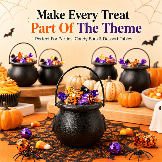 🎃 Mini Black Halloween Cauldron Bucket with Handle Party Favors Candy Holder 🍬