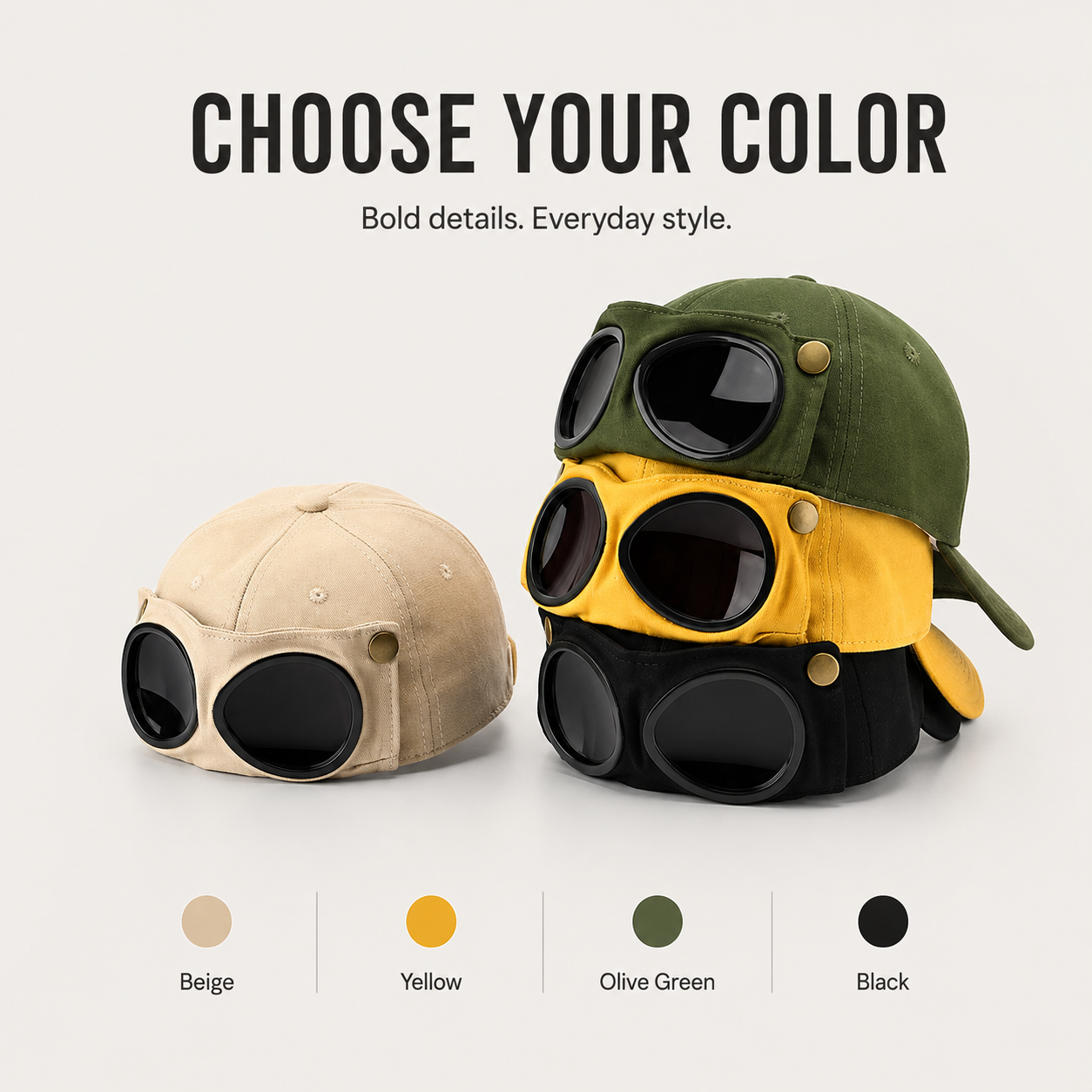 🧢 Cat Ear Aviator Goggle Baseball Cap with Tinted Lenses 🕶️