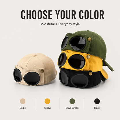 🧢 Cat Ear Aviator Goggle Baseball Cap with Tinted Lenses 🕶️