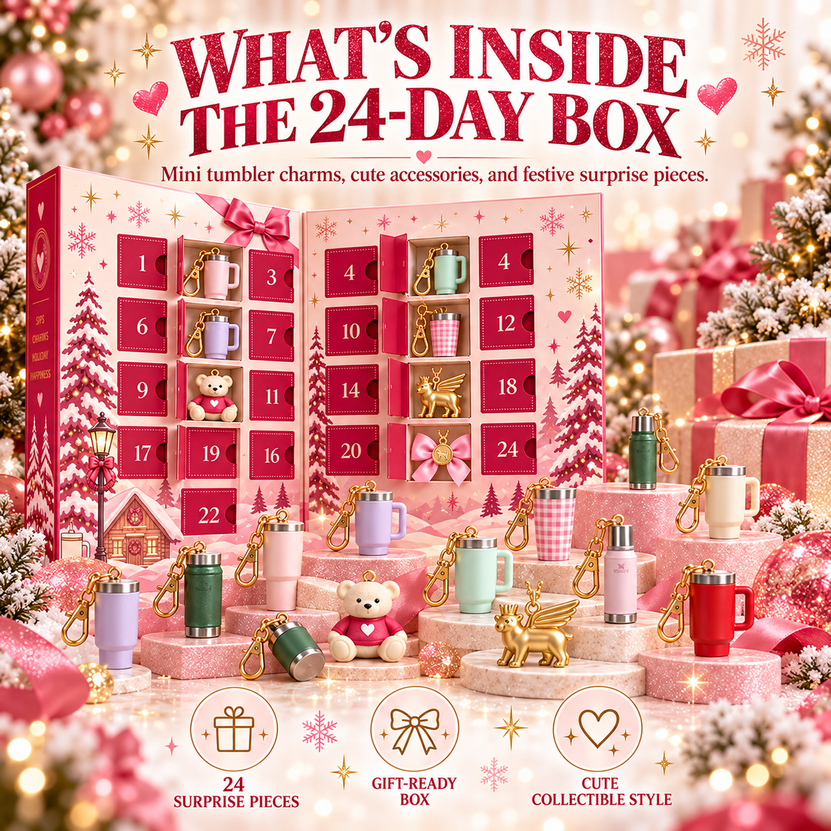 🎄 24-Day Tumbler Charm Advent Calendar – Daily Mini Surprises 🎁