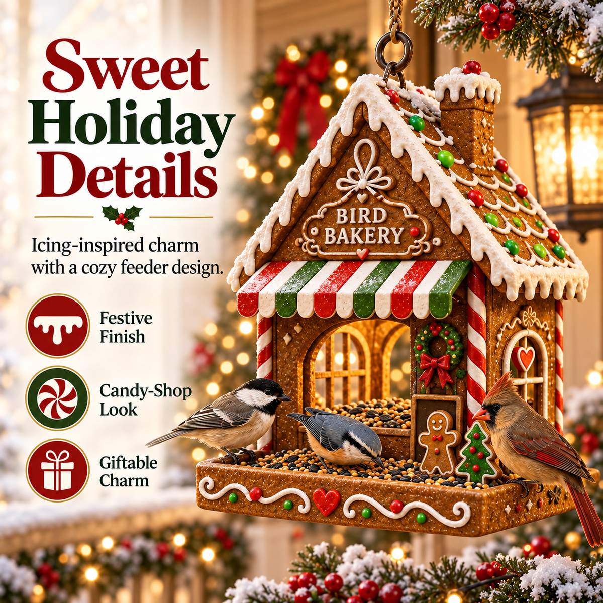 🐦 Festive Holiday Hanging Bird Feeder – All-Weather Winter Garden & Porch Decor 🌲