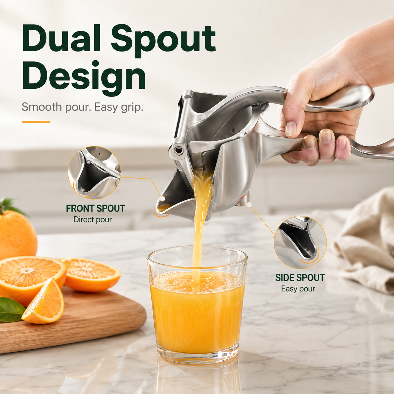 🍊 Easy-Press Stainless Steel Citrus Juicer | No Plug, Less Effort, Fresh Juice