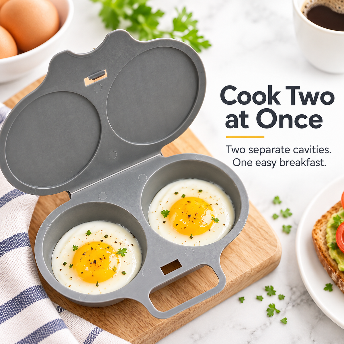 🍳 Double-Cavity Microwave Egg Poacher – Nonstick Fast Breakfast Egg Cooker ✨