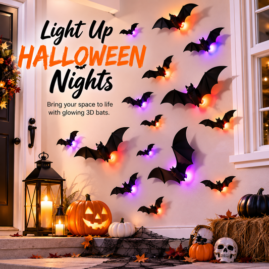 🦇 LED 3D Glowing Bat Wall Sticker Set Halloween Spooky Ambiance Decoration 🏷️