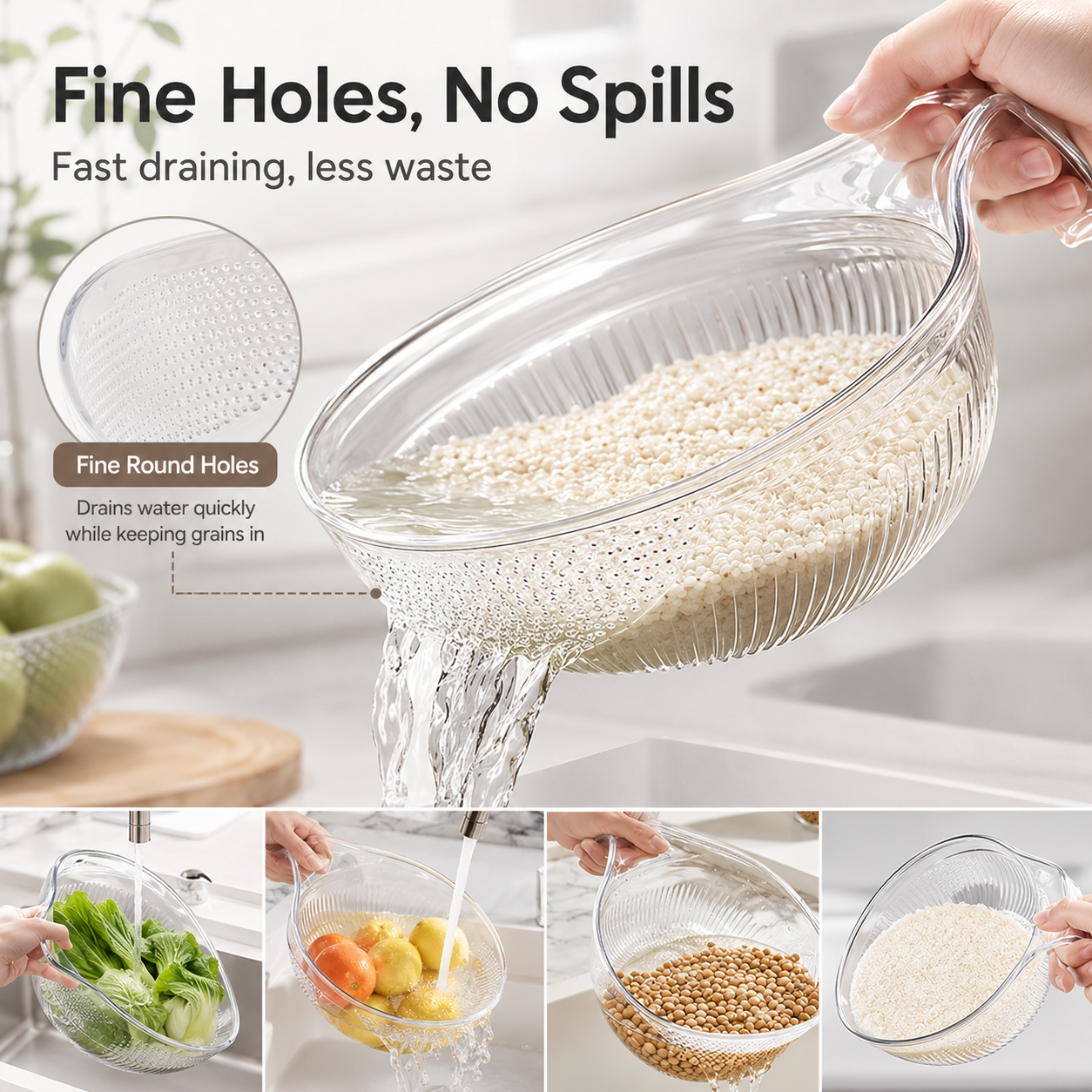 ✨All-in-One Kitchen Strainer – Wash Rice, Fruits & Veggies in Seconds 💧🥗🍚