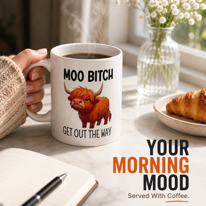 🐮 Sarcastic Highland Cow Coffee Mug – Moo Bitch Novelty Cup ☕
