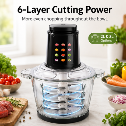 ⚡ Touch-Control Electric Food Processor with Glass Bowl & 6-Layer Blades 🥩
