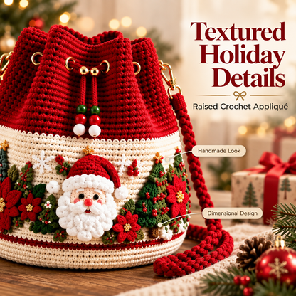 🎄 50% OFF Christmas Crochet Bucket Bag ✨ Festive Crossbody Holiday Purse